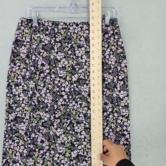 Vintage 90s Y2K No Boundaries Skirt Women M Black Floral 2000s Made In USA Lined - Picture 5 of 8